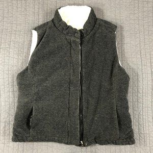 4/$15 NY & Co Puffer Vest Women Large White Softshell Reversible Gray Fleece